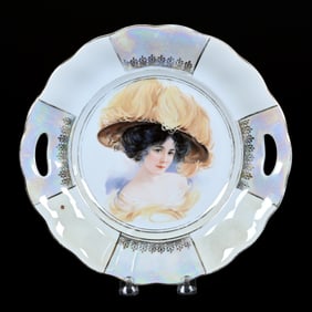 Cake Plate Marked Silesia, Gibson Girl "Gretta" Portrait