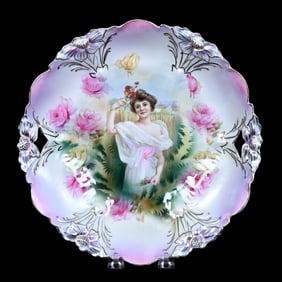 Cake Plate Marked R.S. Prussia, Lily Mold, Summer Season Portrait Decor