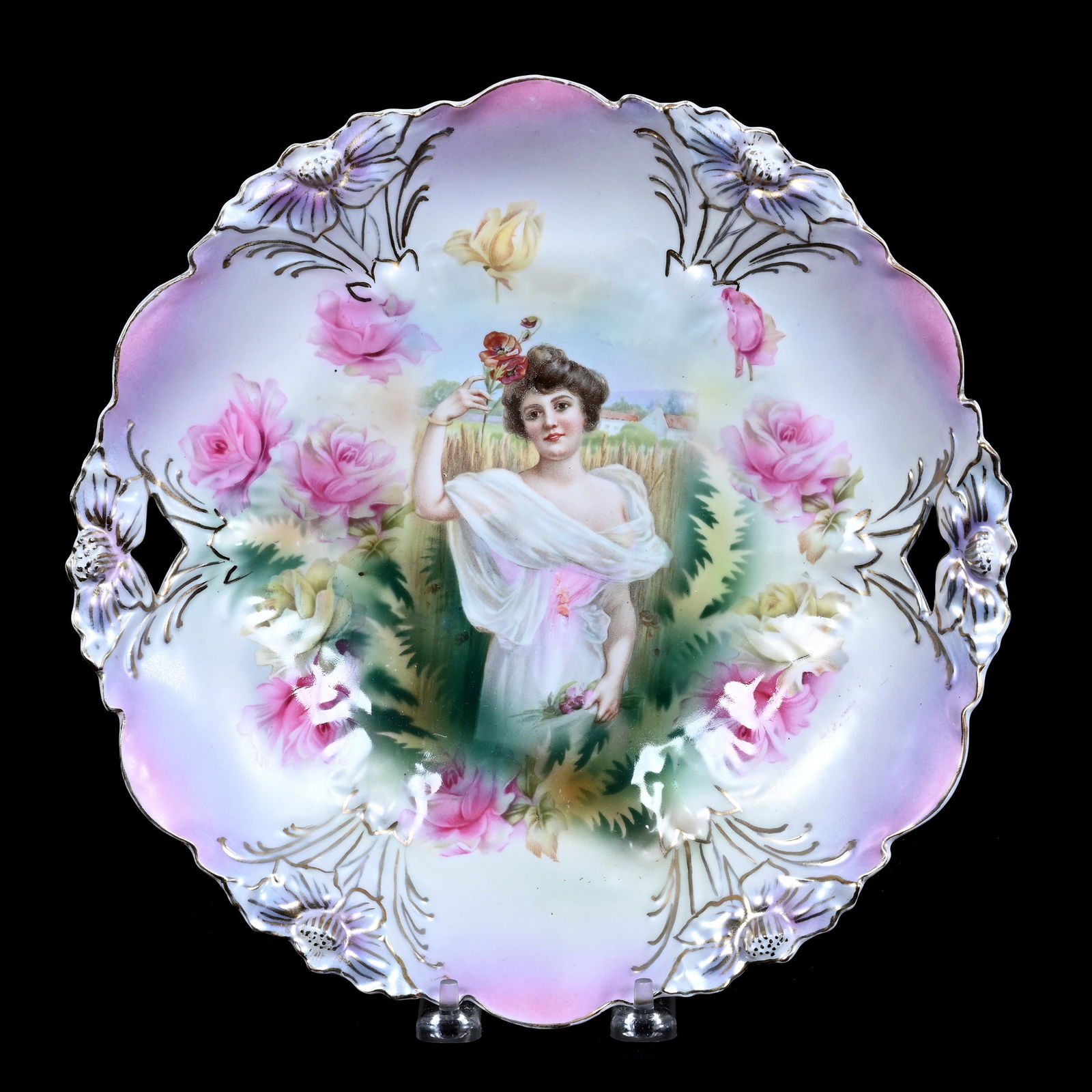 Cake Plate Marked R.S. Prussia, Lily Mold, Summer Season Portrait Decor (1 of 2)