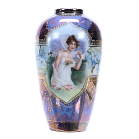Vase Marked R.S. Prussia, Mold #910, Fall Season Portrait