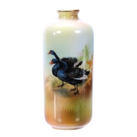 Salesman Sample Vase, Unmarked R.S. Prussia, Mold #909, Black Swan Scenic Decor