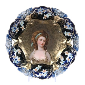 Cake Plate, Unmarked R.S. Prussia Lily Mold, Potocka Portrait On Gold Ground
