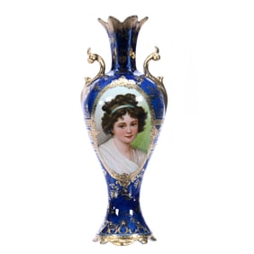 Vase, Two Handles, Marked Royal Vienna, Medallion Portrait Of Lebrun With Ribbon