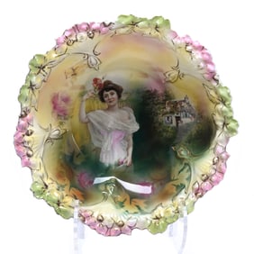Bowl Marked R.S. Prussia, Mold #85, Rare Double Scene With Summer Season Portrait & Cottage