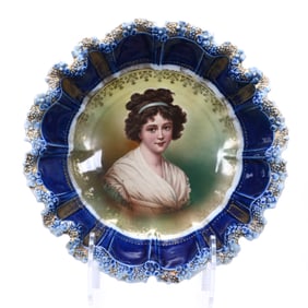 Bowl, Unmarked R.S. Prussia, Stipple Mold, Lebrun With Ribbon Portrait