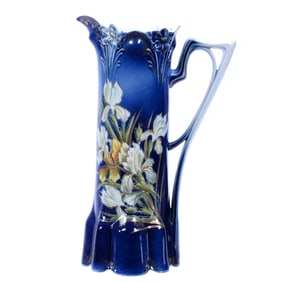 Tankard, Unmarked R.S. Prussia, Lily Mold, Cobalt Blue, Iris Decor