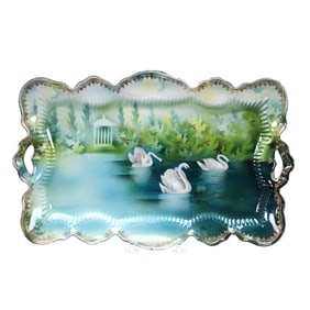 Dresser Tray Marked R.S. Prussia, Swan And Gazebo Scenic Decor