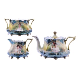 Tea Set, Three Piece, Marked R.S. Prussia, Rare Seasons Portraits