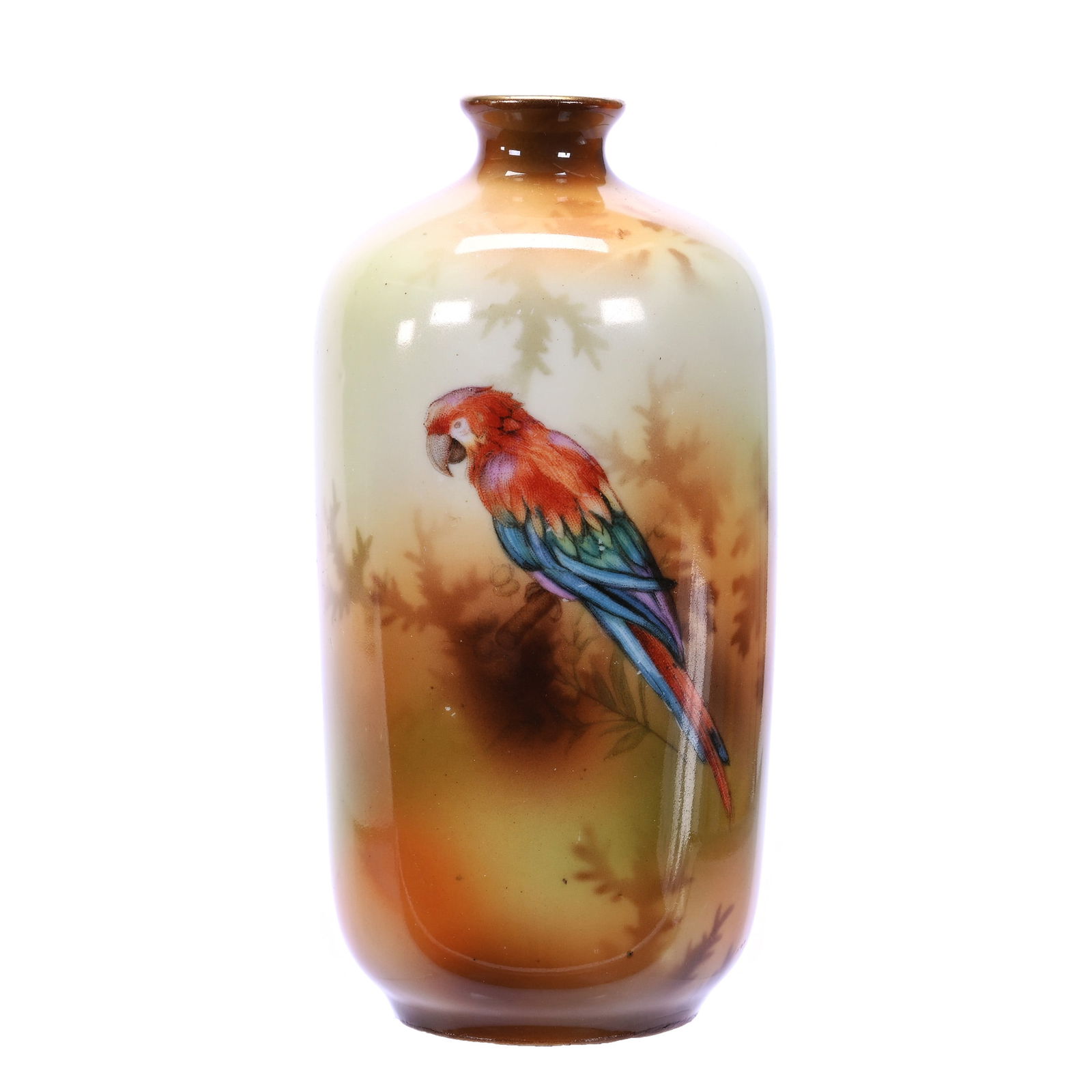 Vase, Unmarked R.S. Prussia, Mold #909, Parrot Scenic Decor (1 of 3)