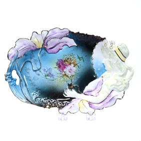 Dresser Tray, Unmarked R.S. Prussia, Hidden Image Mold, Rare Blue Background W/ Gold Highlights
