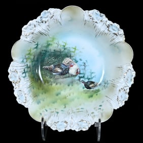 Bowl Marked R.S. Prussia, Icicle Mold, Double Turkey Scenic Decor