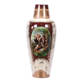 Vase Marked R. S Suhl, Medallion Melon Eaters Scenic Decor