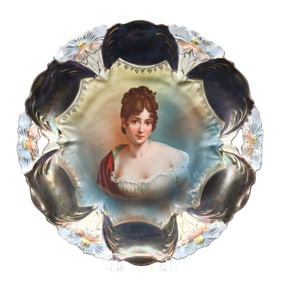 Two Handled Cake Plate, Marked Royal Vienna, Lily Mold - Recamier Portrait
