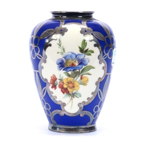 Vase Marked Germany, Cobalt Blue With Cream Tone Medallions