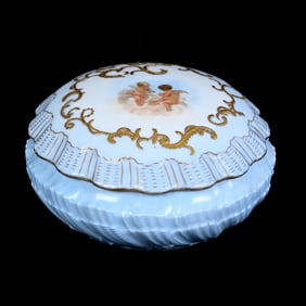 Round Powder Box Marked a Limoges