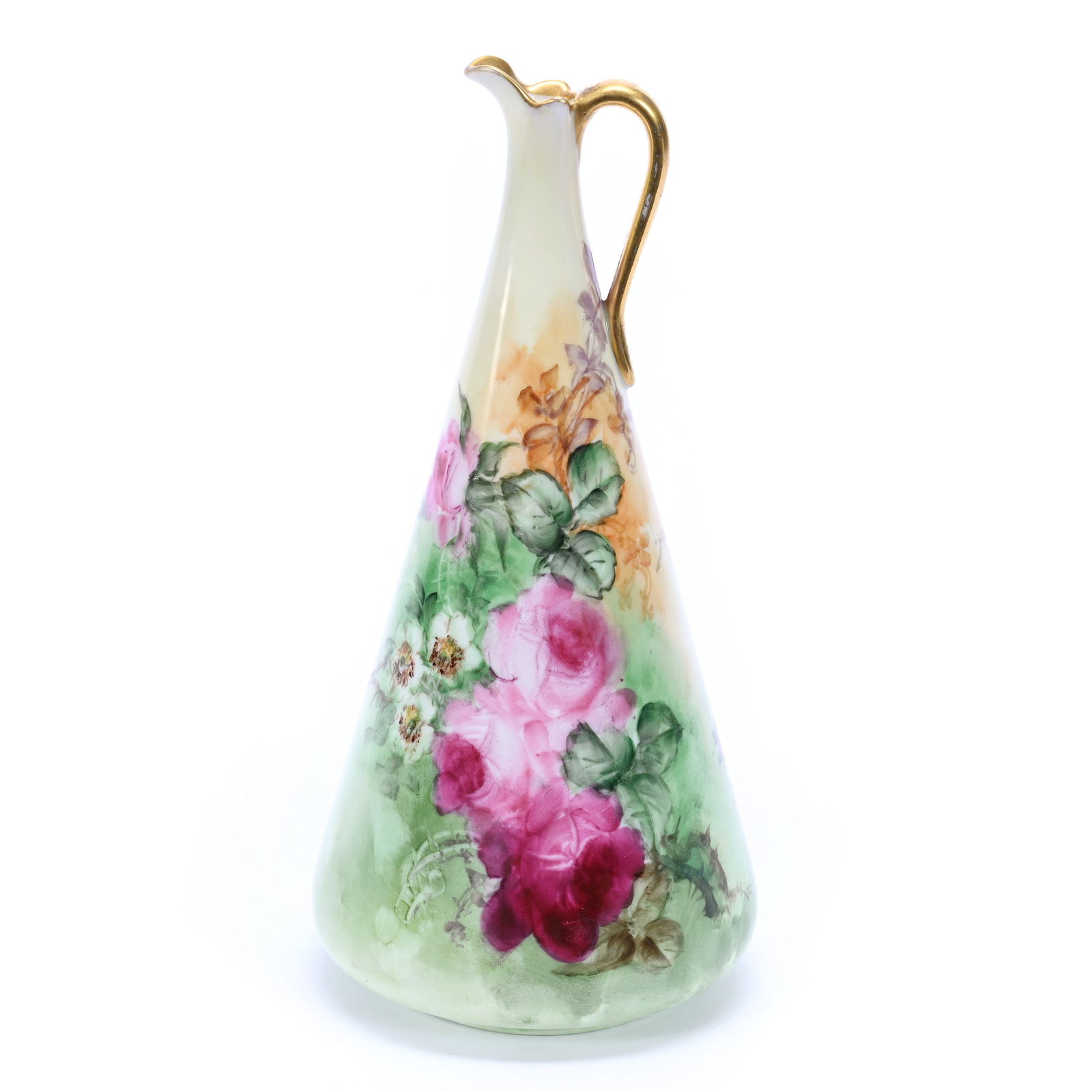 Tapered Ewer Marked C.A.C. Belleek, Pink Rose Decor, Green And Yellow Tones (1 of 3)