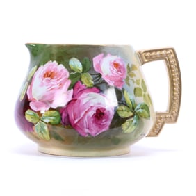 Cider Pitcher Marked J.P. Limoges, Green And Cream Tones