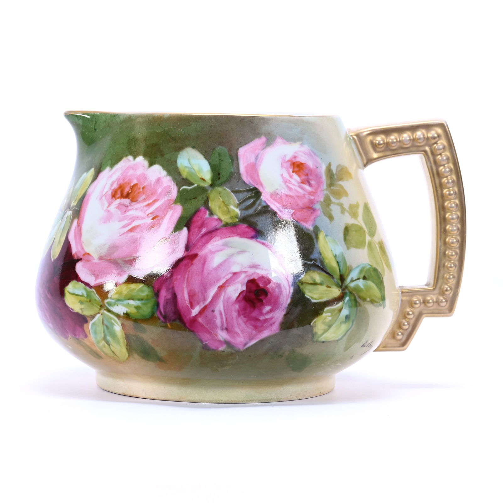 Cider Pitcher Marked J.P. Limoges, Green And Cream Tones (1 of 4)