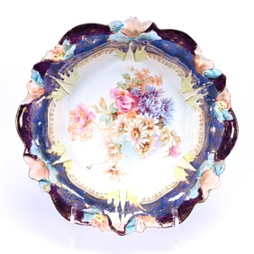 Bowl, Unmarked R.S. Prussia, Wild Floral Decor, Gold Stencil Highlights