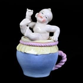 Figural Mustard Pot, Unmarked German Porcelain
