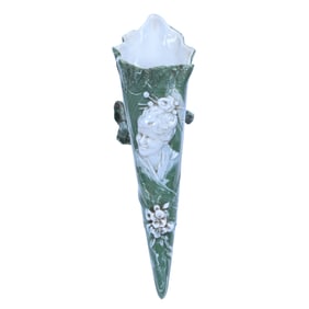 Horizontal Hatpin Holder, Unmarked Green And White Marbleized Porcelain
