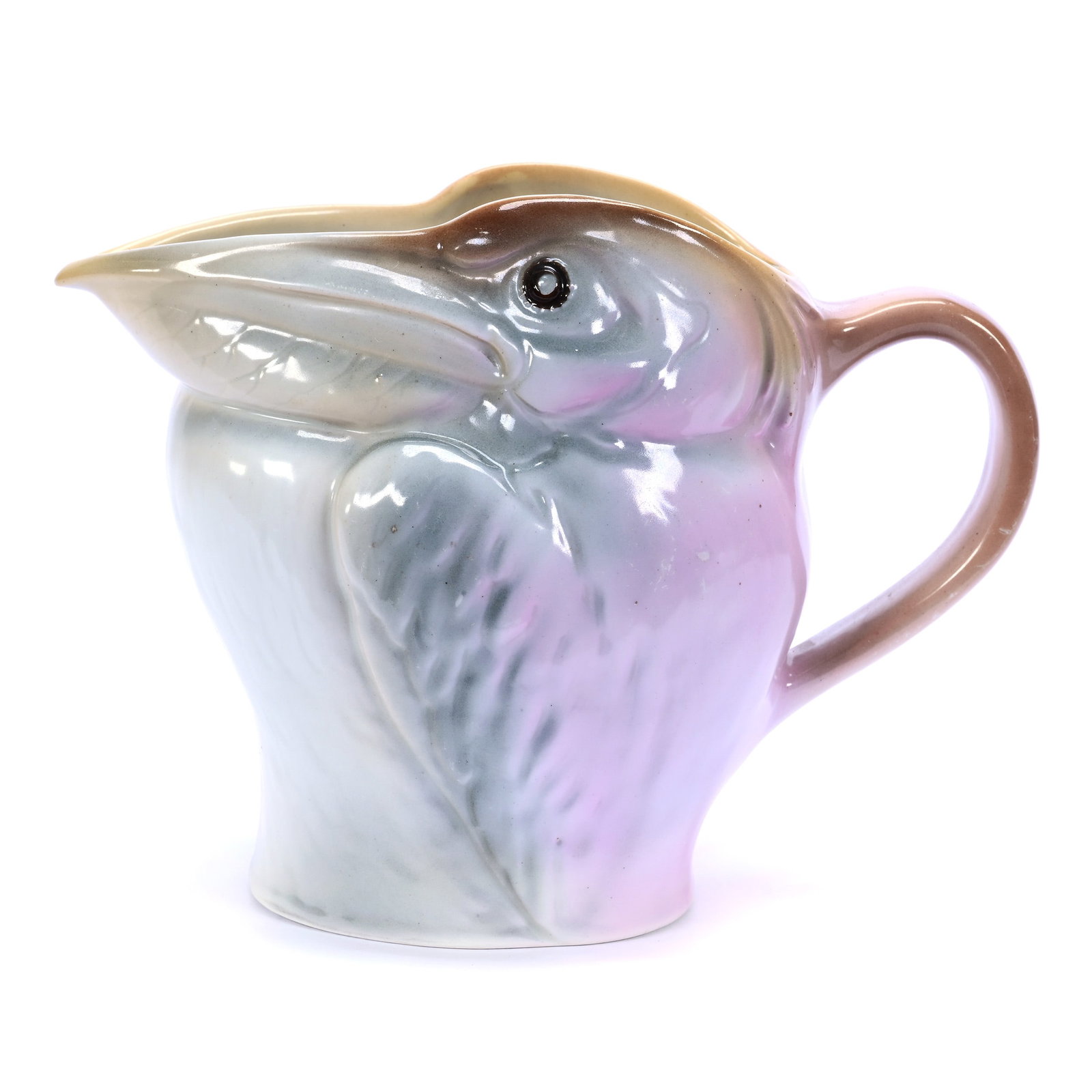 Water Pitcher, Unmarked Royal Bayreuth Pelican: Water Pitcher, Unmarked Royal Bayreuth Pelican, 6.5" x 8.5", Hard To See Factory Line On Rim, Illinois Private Collection.