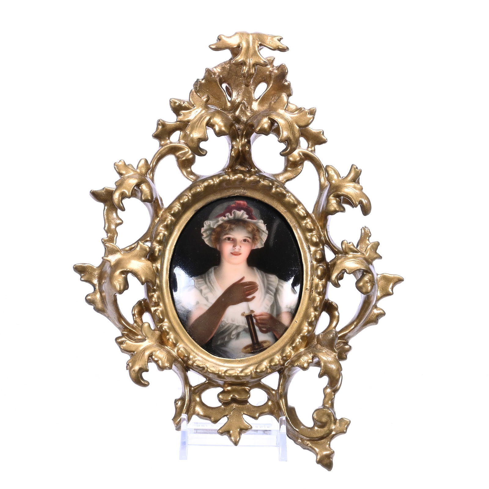German Porcelain Portrait Plaque, Unmarked "Candle Girl" (1 of 4)