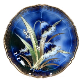 Plate, Unmarked R.S. Prussia, Cobalt Blue With Stylized Tulip Decor