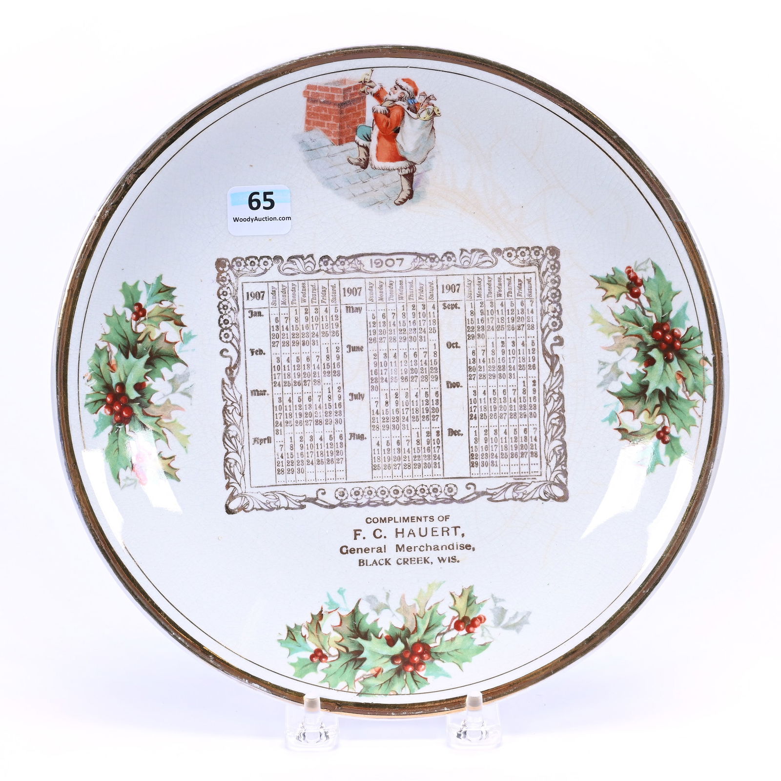 1907 Calendar Plate Advertising "F.C. Hauert General Merchandise, Black Creek Wisconsin" (1 of 2)