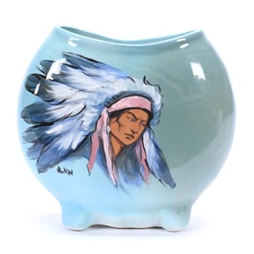 Pillow Vase, Contemporary, Portrait Of Native American Indian Chief