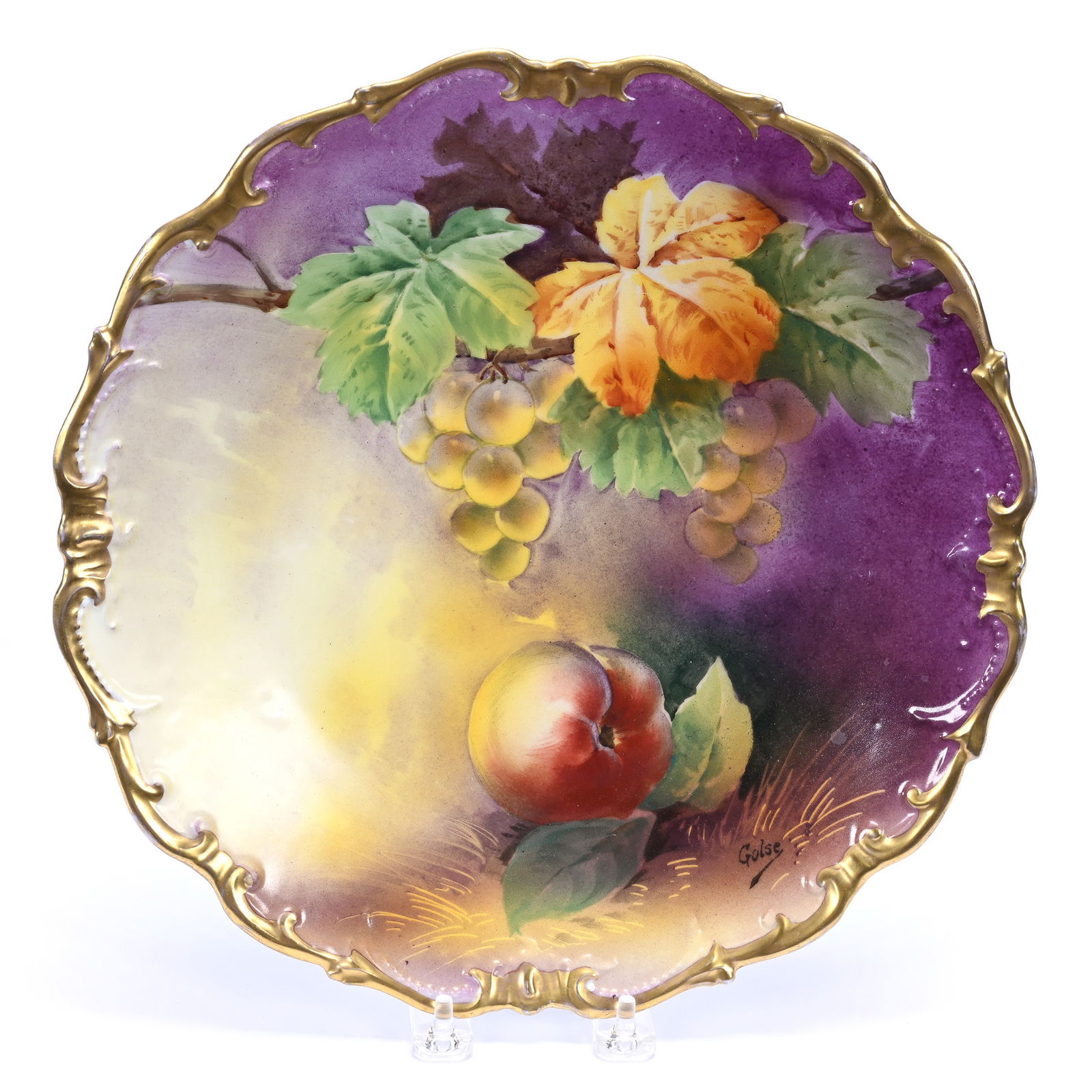 Charger Marked L.R.L. Limoges, Hand Painted Vintage And Apple Decor (1 of 3)