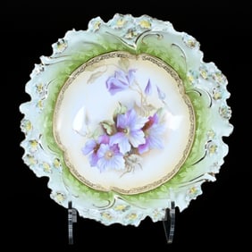 Bowl, Unmarked R.S. Prussia, Cream With Green Border, Lavender Floral Decor