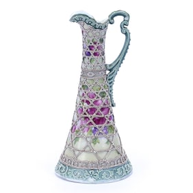 Ewer Marked ICOE Japan, Green Tones, Floral Decor, Extensive Moriaga Highlights