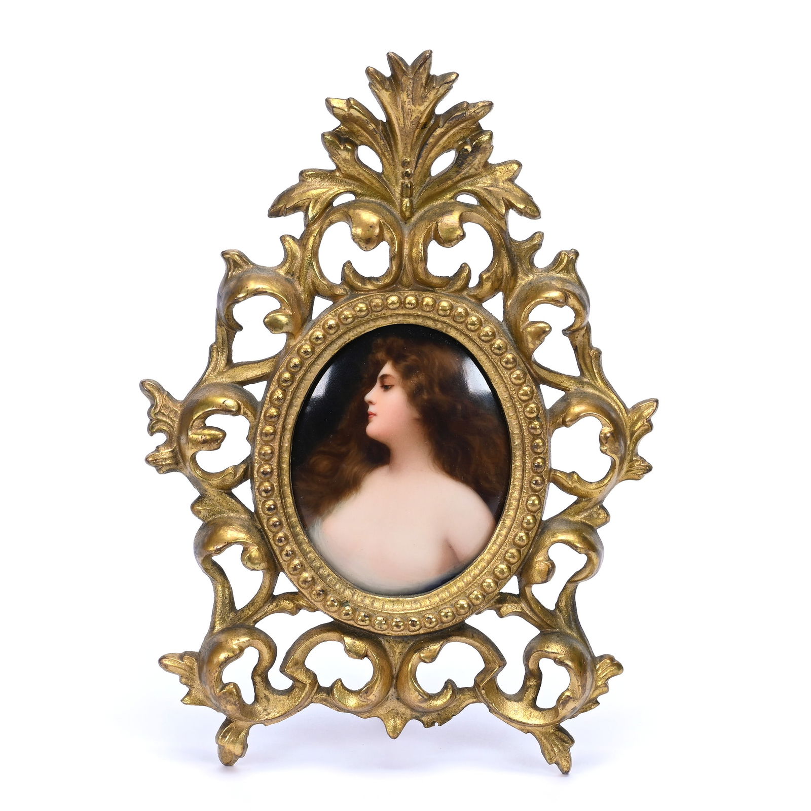 Oval Porcelain Plaque, Unmarked German, Portrait Of Young Woman (1 of 2)