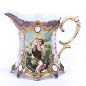 Creamer Marked R.S. Prussia, Ribbon And Jewel Mold, Melon Eater Decor