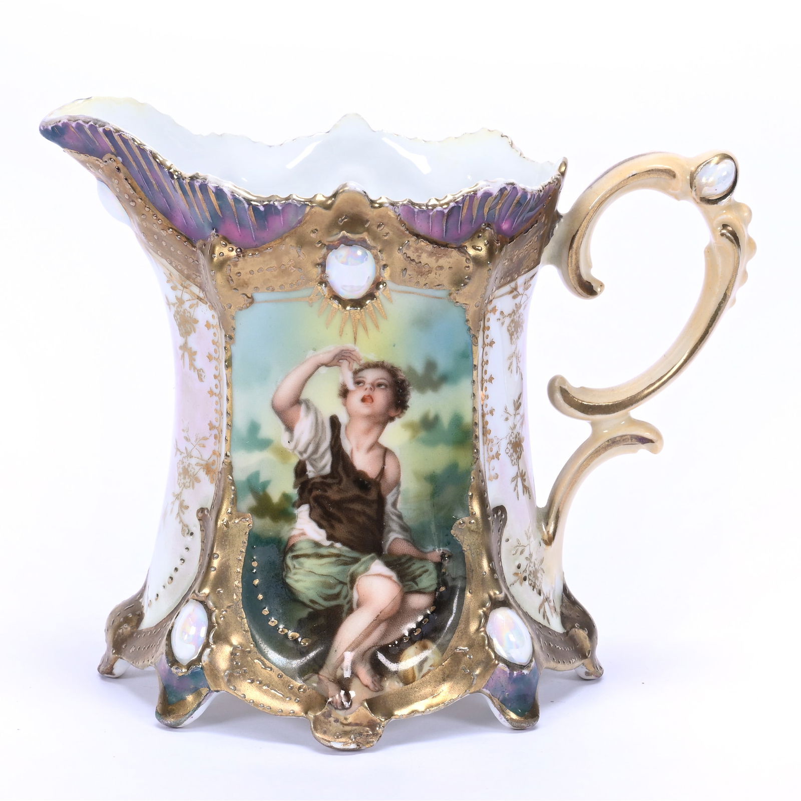 Creamer Marked R.S. Prussia, Ribbon And Jewel Mold, Melon Eater Decor (1 of 4)