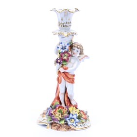 Single Candlestick Marked Von Schierholz Porcelain