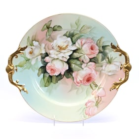 Handled Tray Marked T&V Limoges, Blue, Green And Pink Tones, Artist Signed