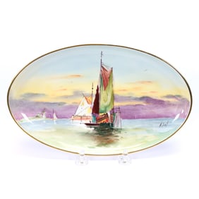 Oval Tray Marked Minton, Hand Painted Sailboat Scenic Decor