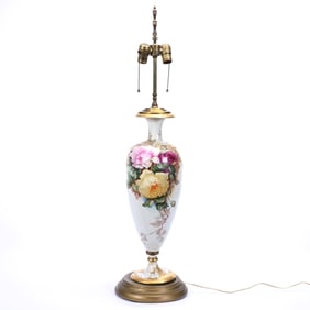 Lamp Base, Unmarked Limoges Hand Painted Vase Converted To Lamp Base