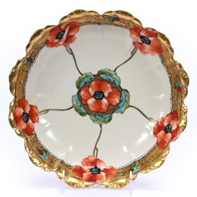 Bowl Marked Pickard, Cream And Orange Tones, Poppy Decor
