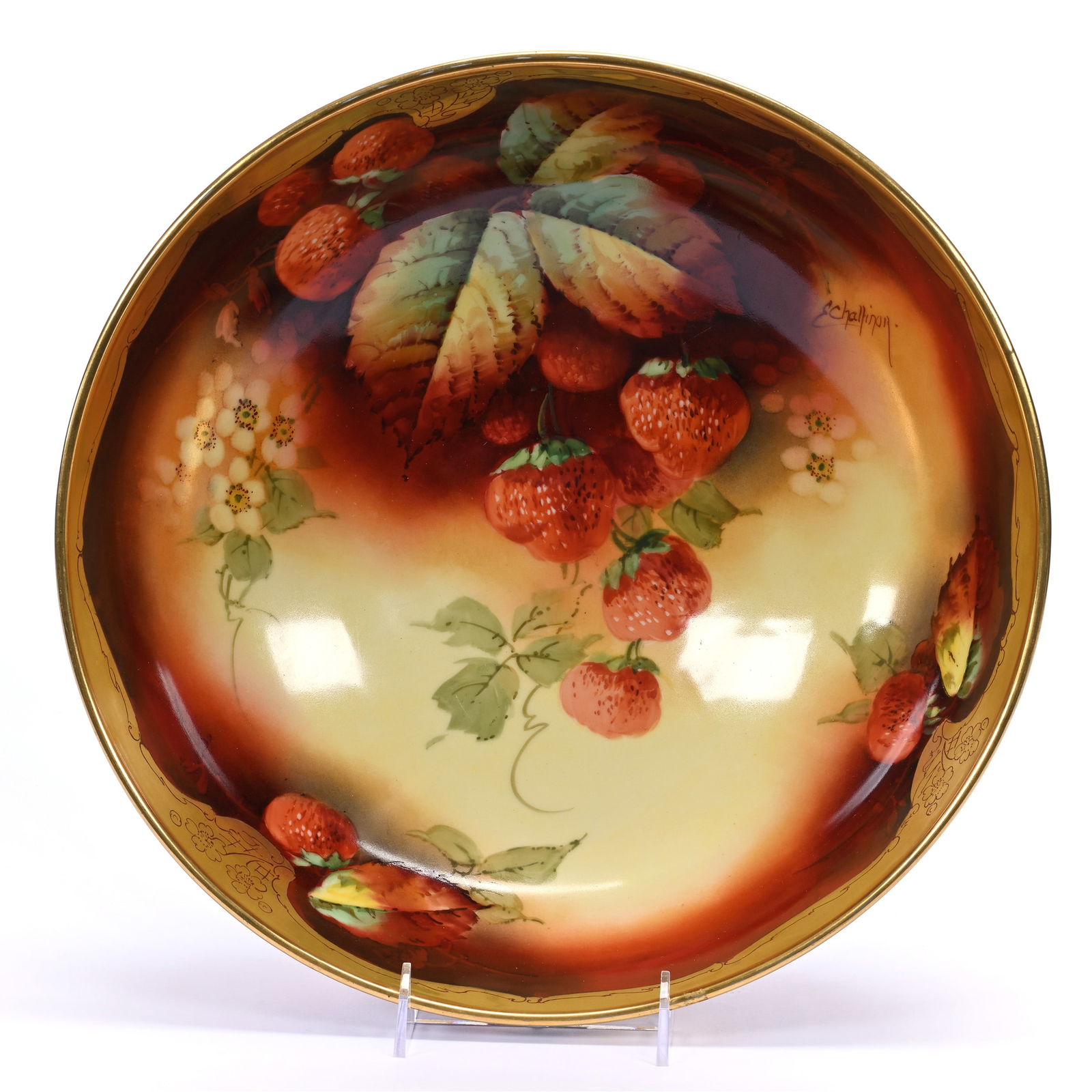 Pedestal Punch Bowl Marked Brauer (Chicago Studio) On T&V Limoges Blank (1 of 4)