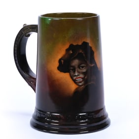 Mug, Marked C.A.C. Belleek, Hand Painted Black Memorabilia Of Young Child Wearing Hat