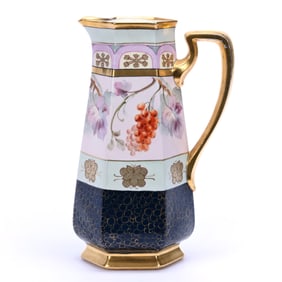 Tankard Marked White's Art Co., Hand Painted Vintage Decor With Cobalt Blue Border
