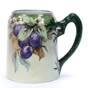 Mug, Unmarked Limoges, Figural Dragon Handle, Hand Painted Plum And Blossom Decor