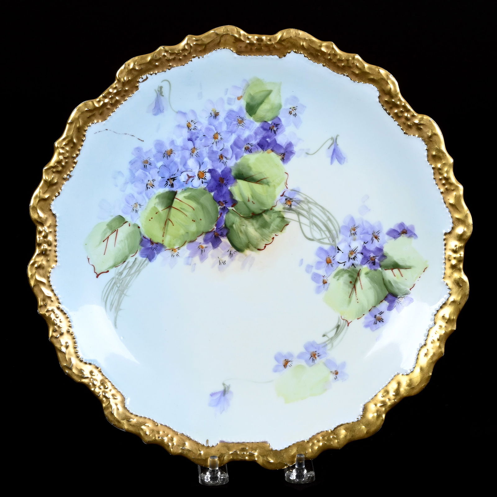 Plaque, Unmarked Limoges With Violet Decor, Heavy Gold Trim (1 of 2)