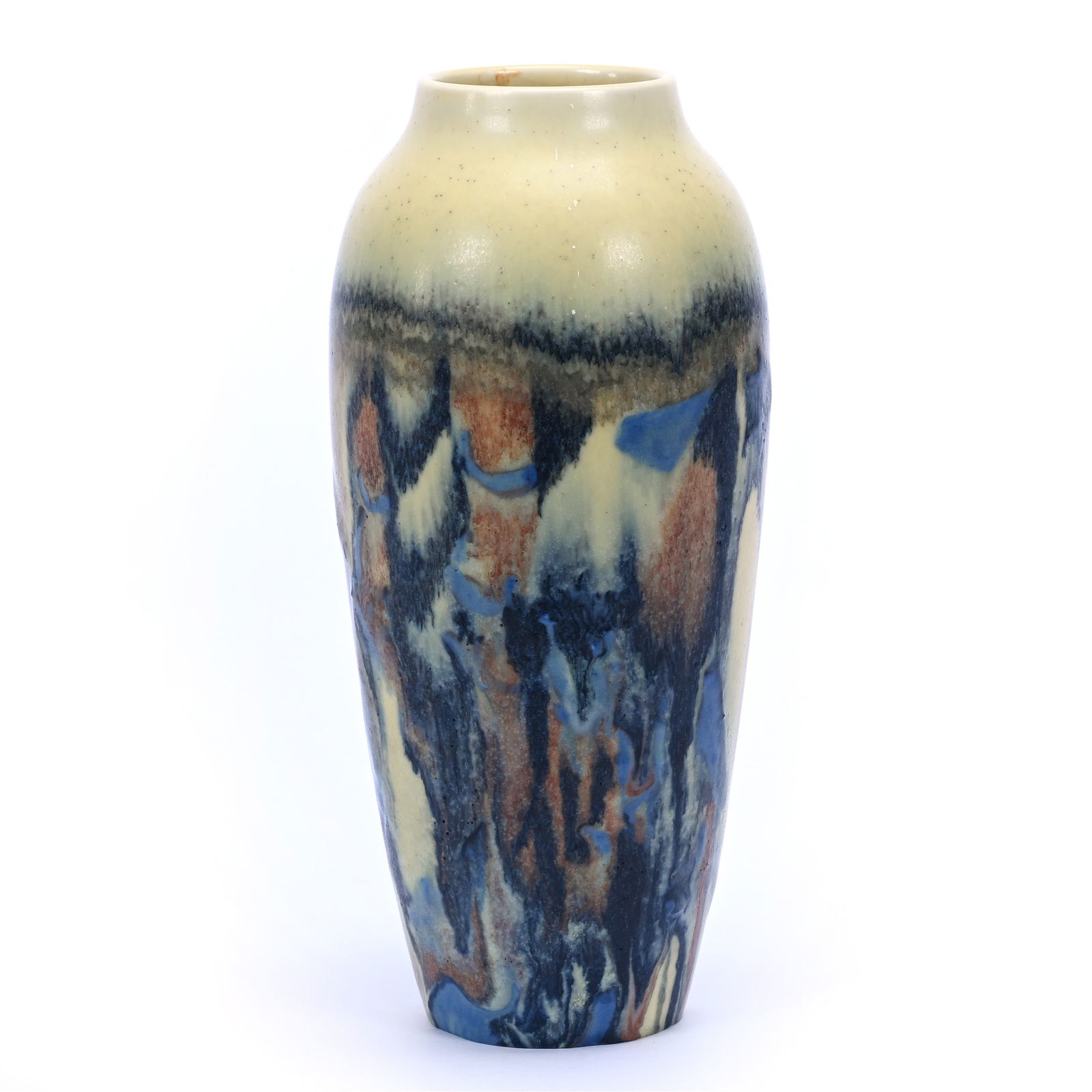 Vase Marked Rookwood Art Pottery, Dated 1930, Double Vellum Abstract, Model #295D: Vase Marked Rookwood Art Pottery, Dated 1930, Double Vellum Abstract, Model #295D, 8.75" x 4", Artist Signed Jens Jensen, California Private Collection.