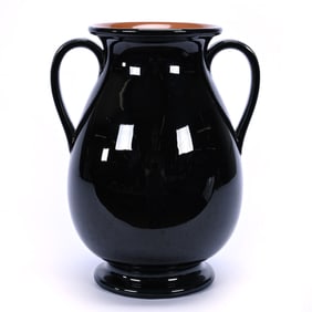 Vase, Two Handles, Marked Rookwood Art Pottery, Dated 1924, Jet Black Exterior