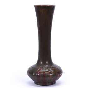 Vase Marked Rookwood Art Pottery Dated 1914, Decorated Matte Brown With Red Highlights