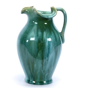 Pitcher, Unmarked Weller Art Pottery, Nile Pattern, Green Glaze, Nice Form